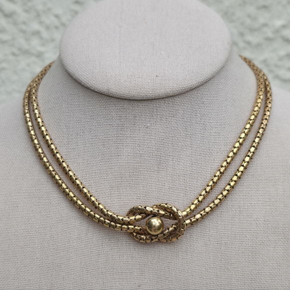 Jewelry - Vintage Bigney 120/12K GF Gold Filled Round Mesh Chain Knotted Necklace